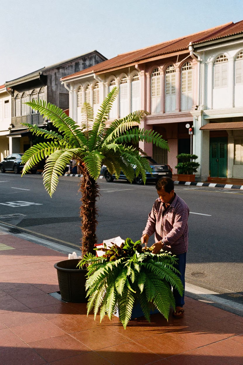 Street Corner at Clear Late-afternoon Light in George Town in in George Town, Malaysia