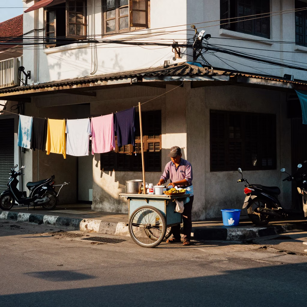 Street Corner at Clear Late-afternoon Light in Surabaya in in Surabaya, Indonesia