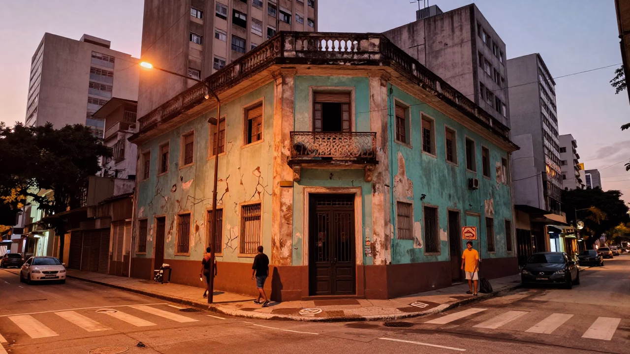 Street Corner at Copper-toned Light Before Dusk in São Paulo in in São Paulo, Brazil