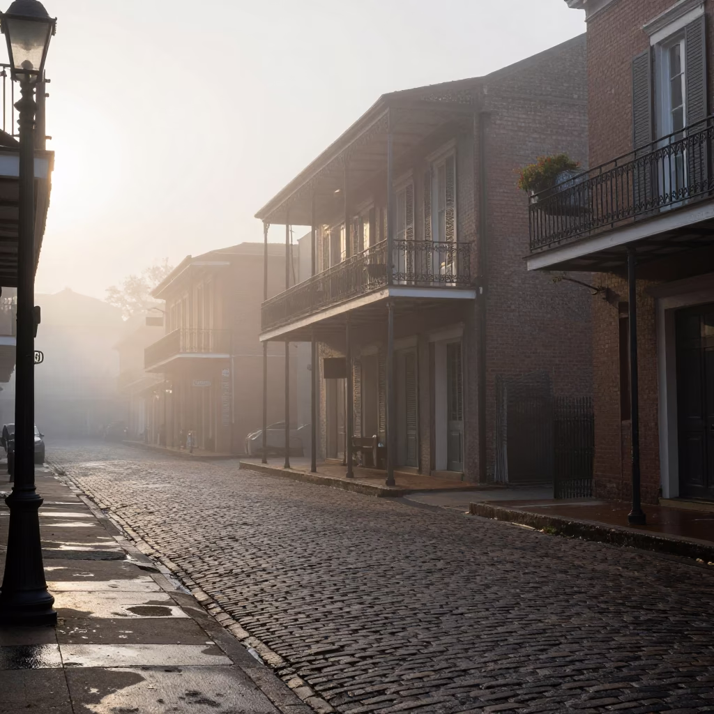 Street Corner at Dawn Light in New Orleans in in New Orleans, Louisiana, United States