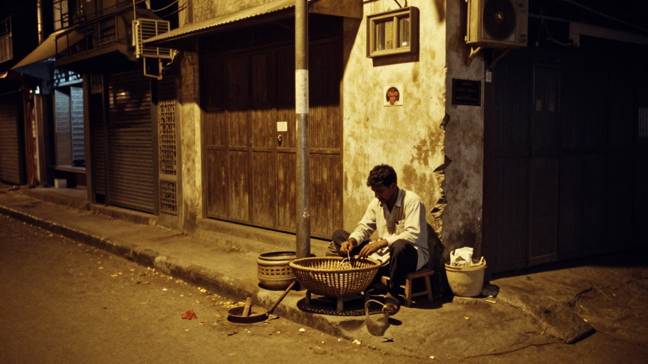 Street Corner at Deep In The Night Light in Hyderabad in in Hyderabad, India