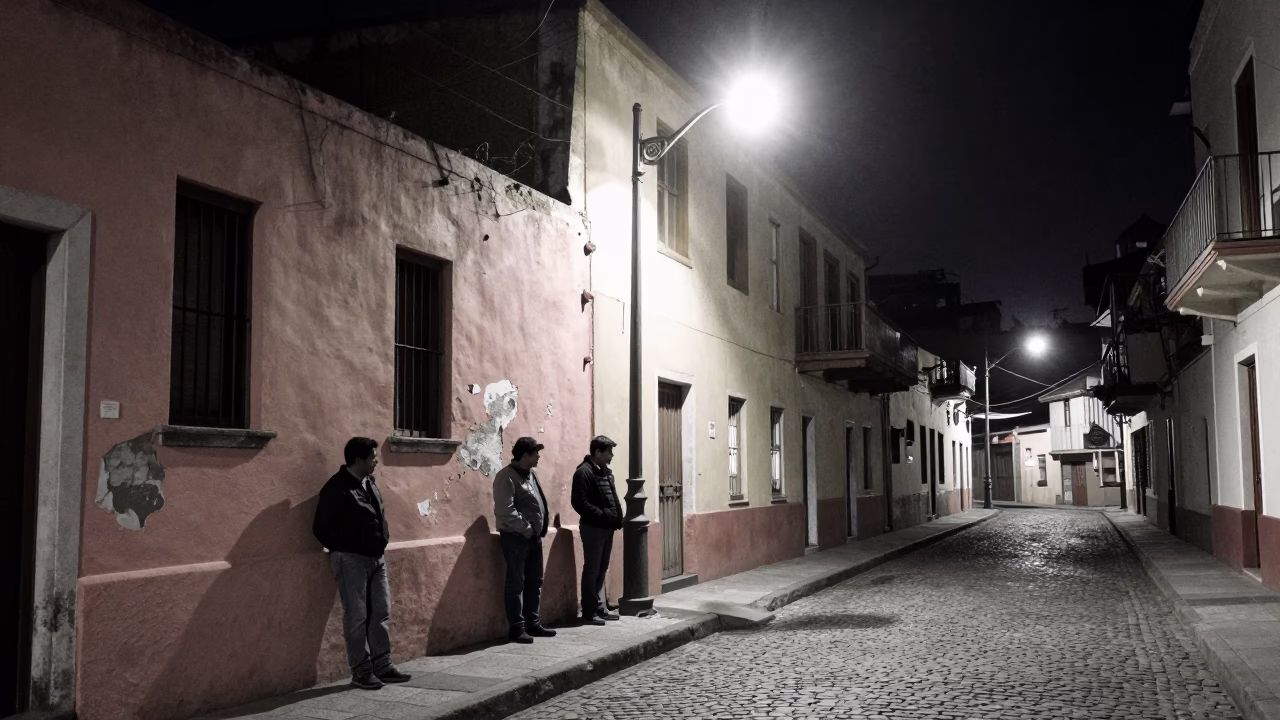 Street Corner at Deep In The Night Light in Valparaiso in in Valparaiso, Chile