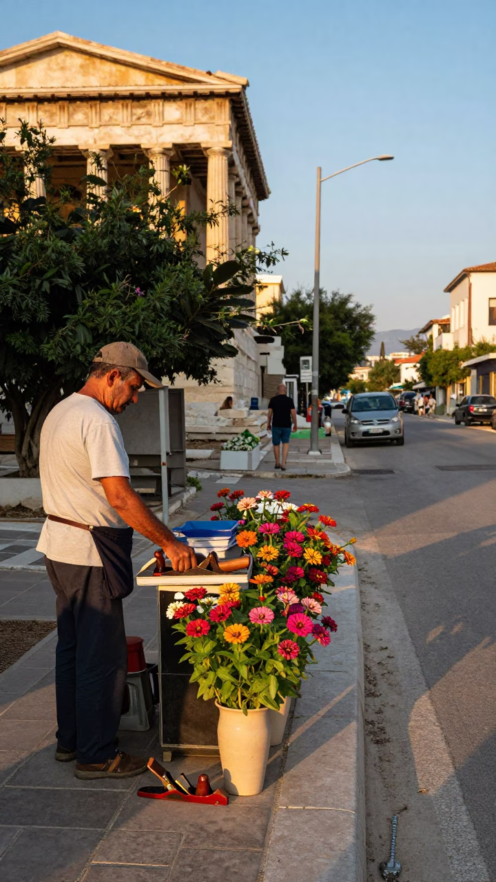 Street Corner at Evening Light in Athens in in Athens, Greece