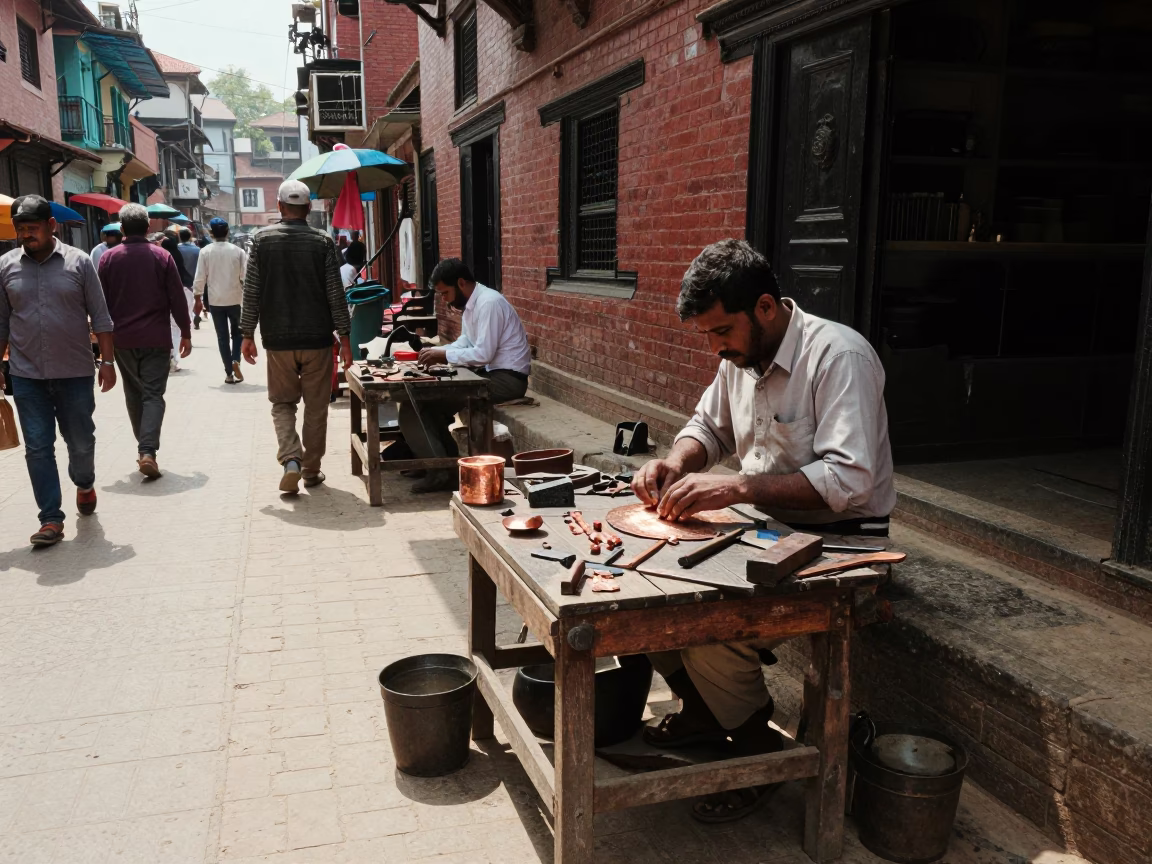 Street Corner at Flat Noon Light in Kathmandu in in Kathmandu, Nepal
