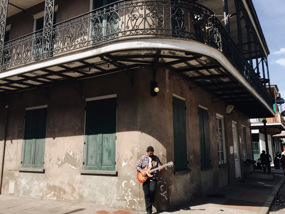 Street Corner at Flat Noon Light in New Orleans in in New Orleans, Louisiana, United States