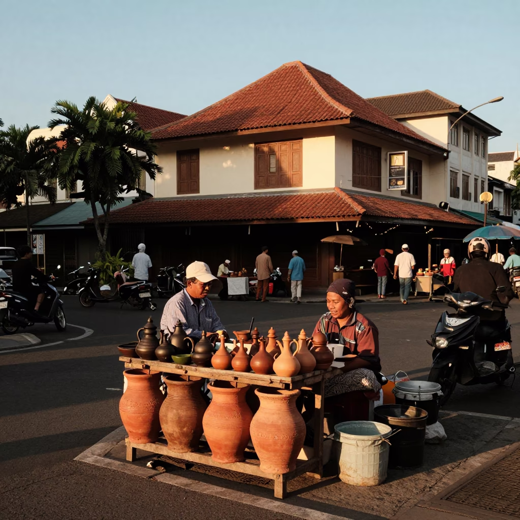Street Corner at Golden Hour in Denpasar in in Denpasar, Indonesia