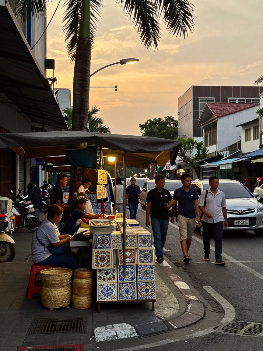 Street Corner at Golden Hour in Surabaya in in Surabaya, Indonesia