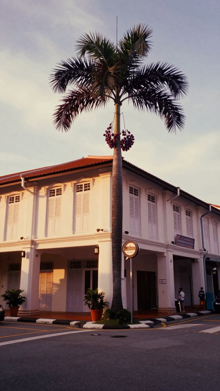 Street Corner at Honeyed Evening Light in George Town in in George Town, Malaysia