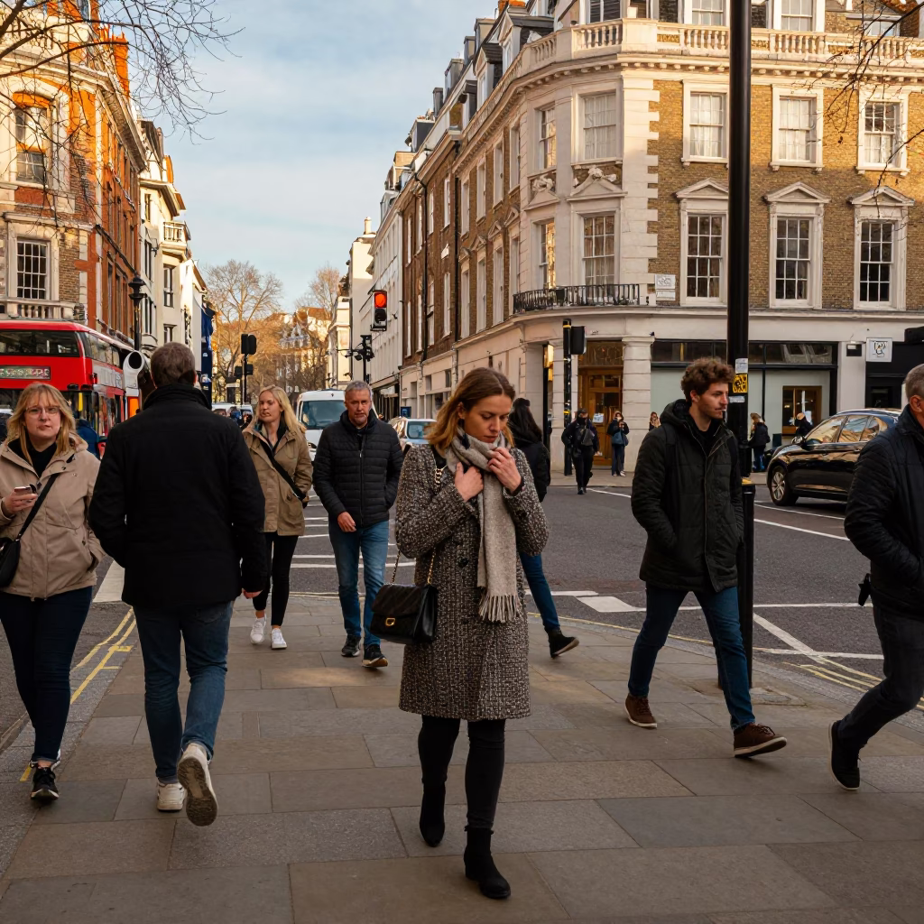 Street Corner at Late Afternoon Light in London in in London, United Kingdom