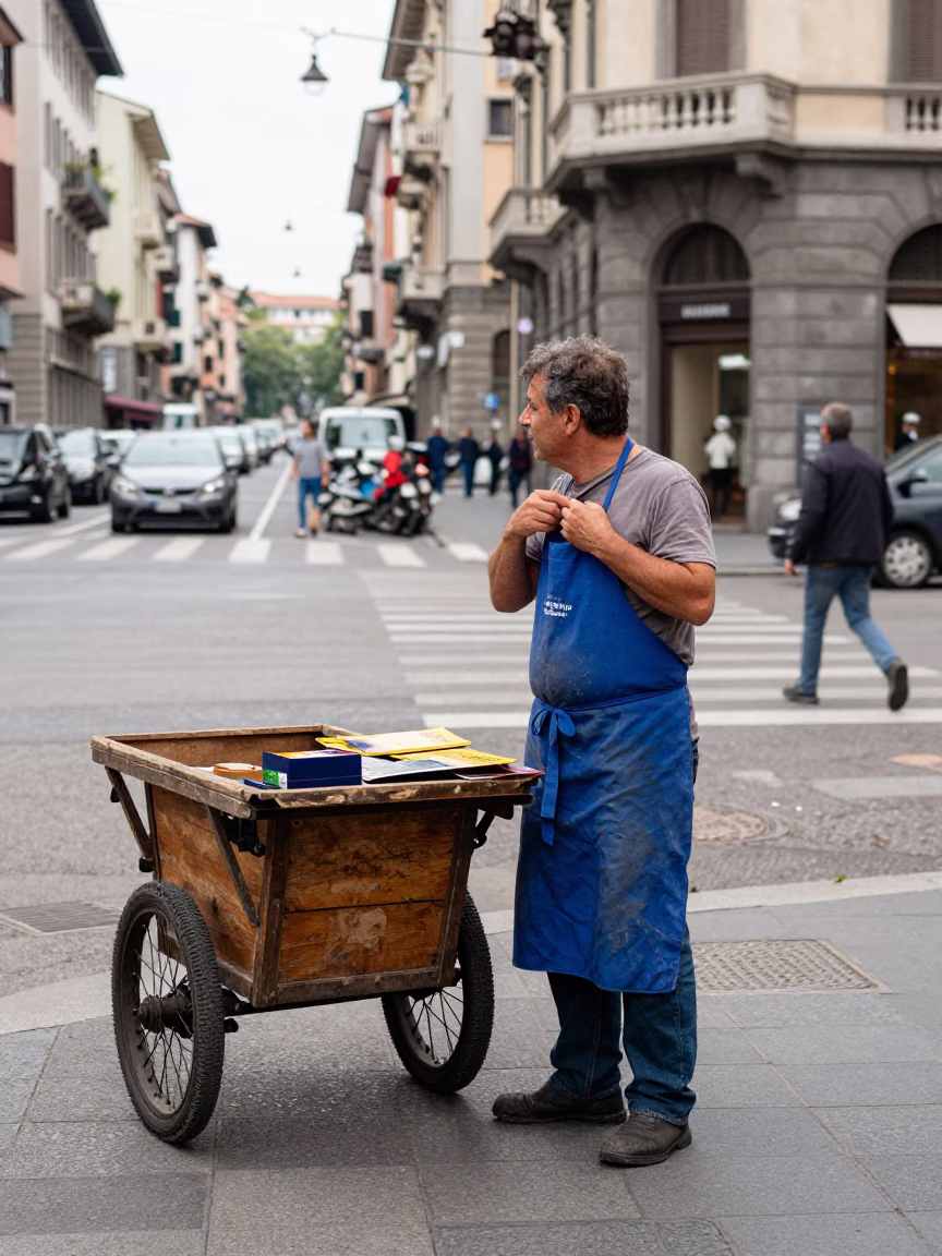 Street Corner at Midday Light in Milan in in Milan, Italy