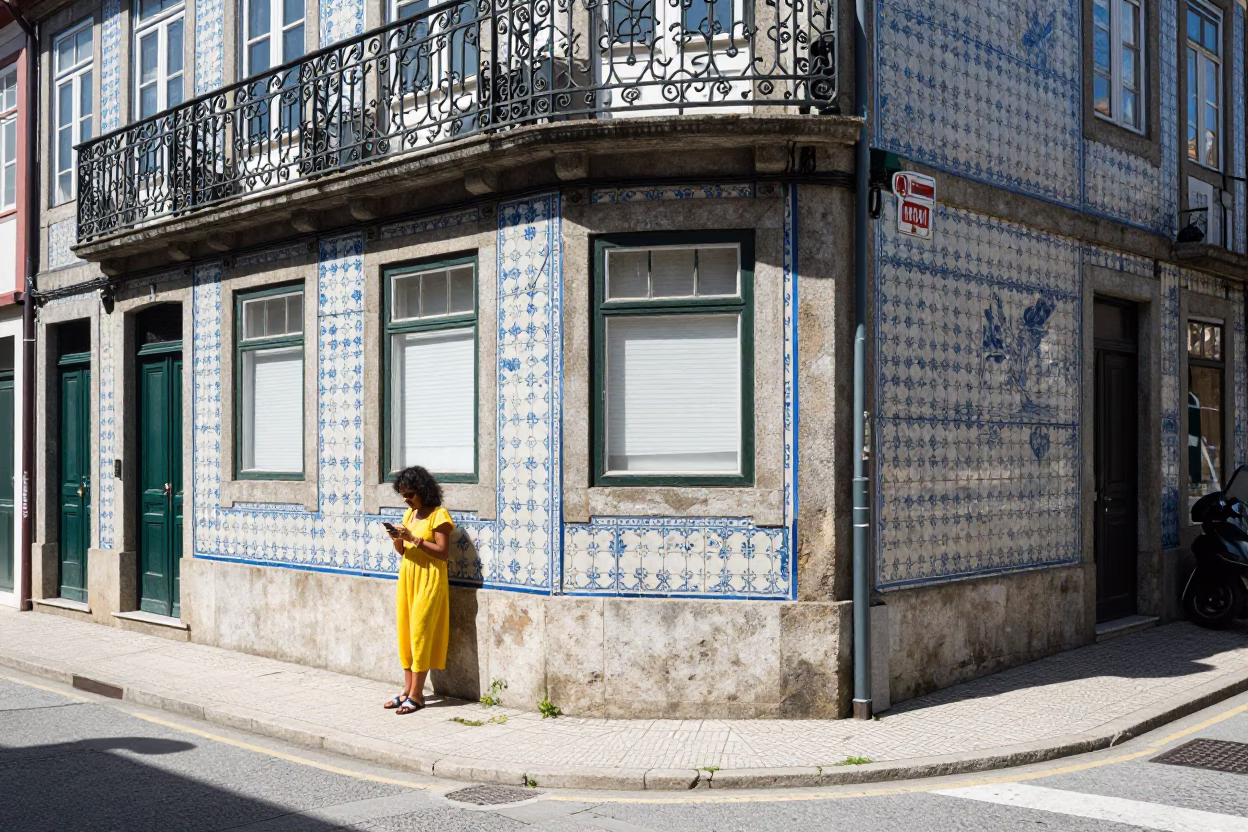 Street Corner at Midday Light in Porto in in Porto, Portugal