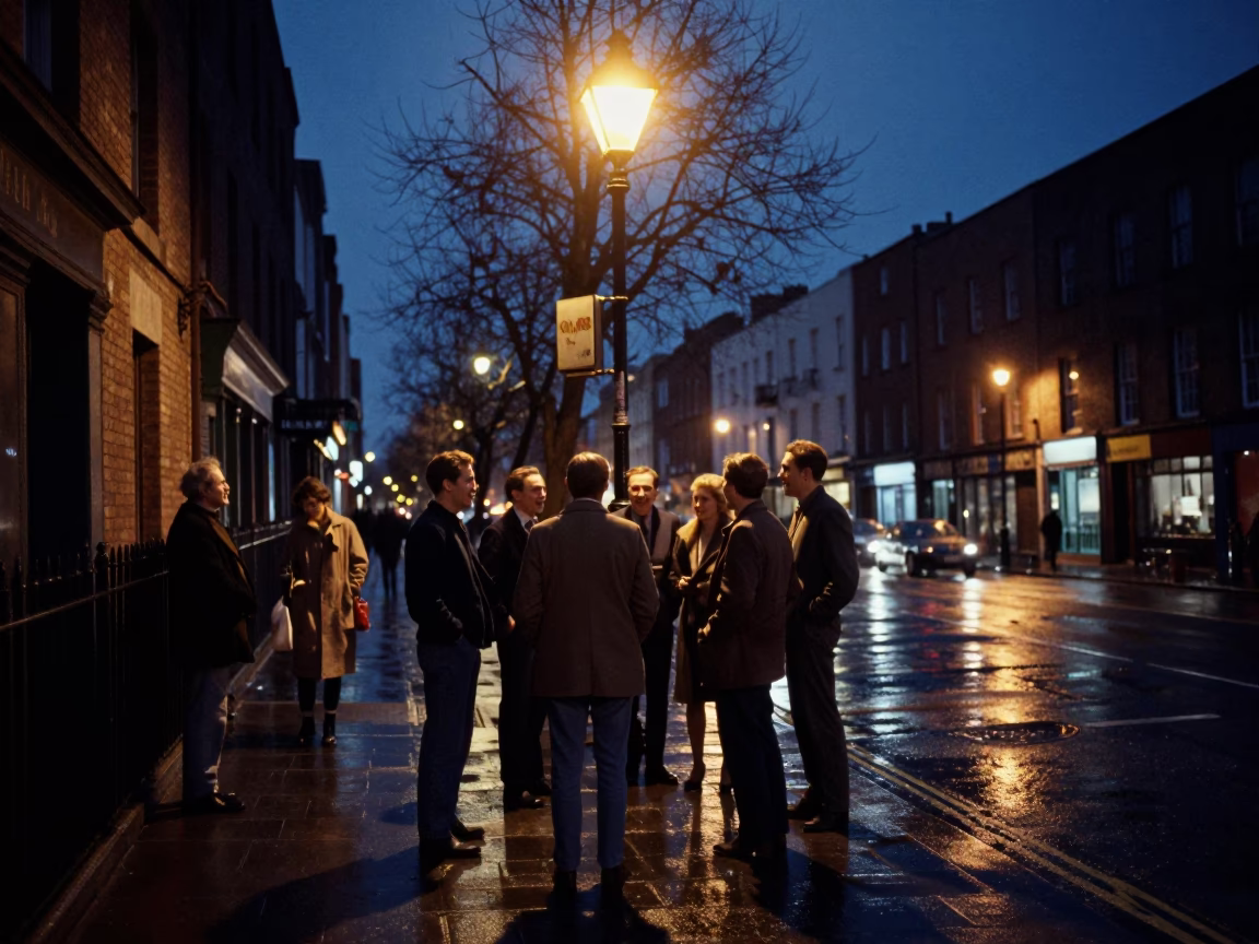 Street Corner at Midnight Light in Dublin in in Dublin, Ireland