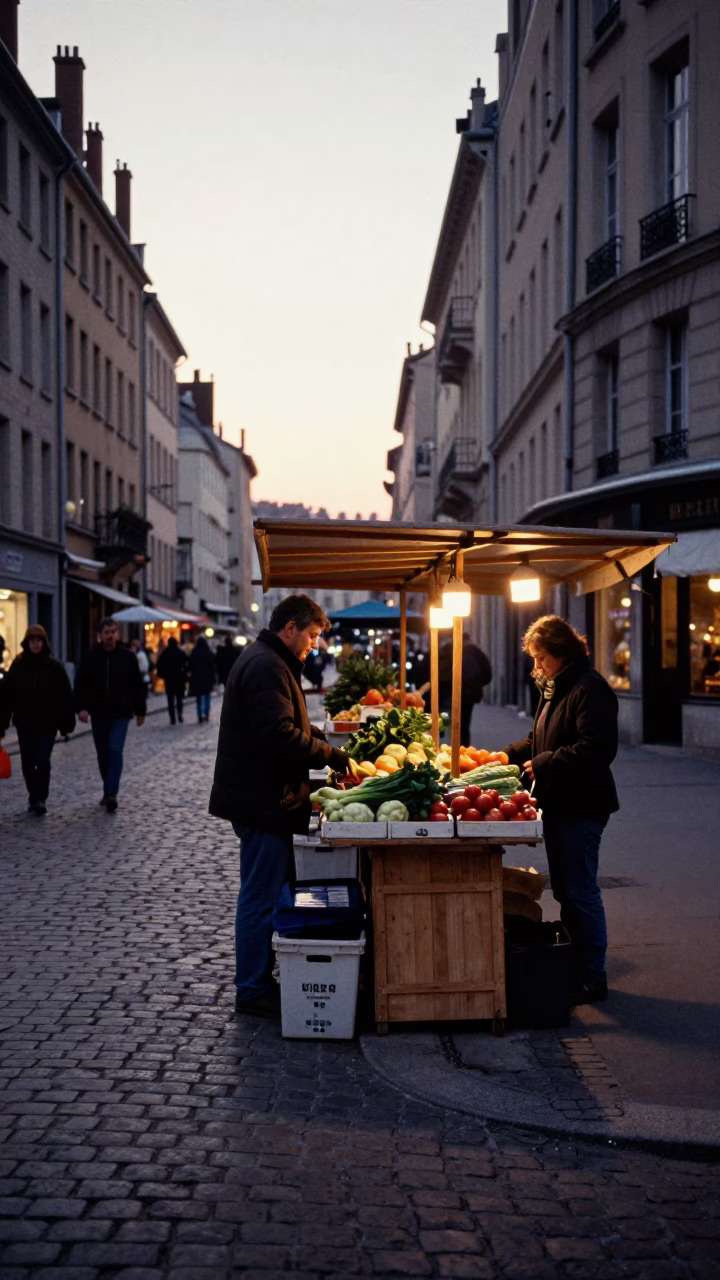 Street Corner at Nautical Dawn Light in Lyon in in Lyon, France
