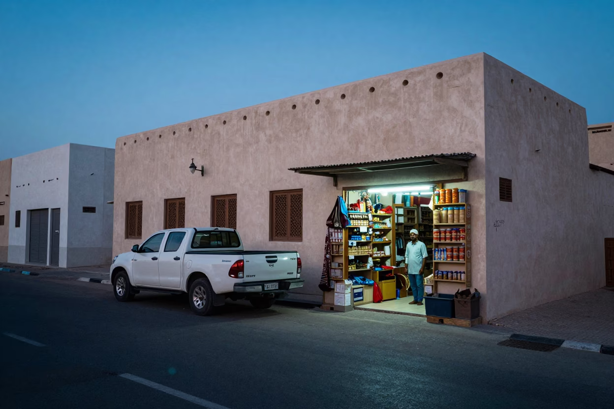 Street Corner at Nautical Dawn Light in Muscat in in Muscat, Oman