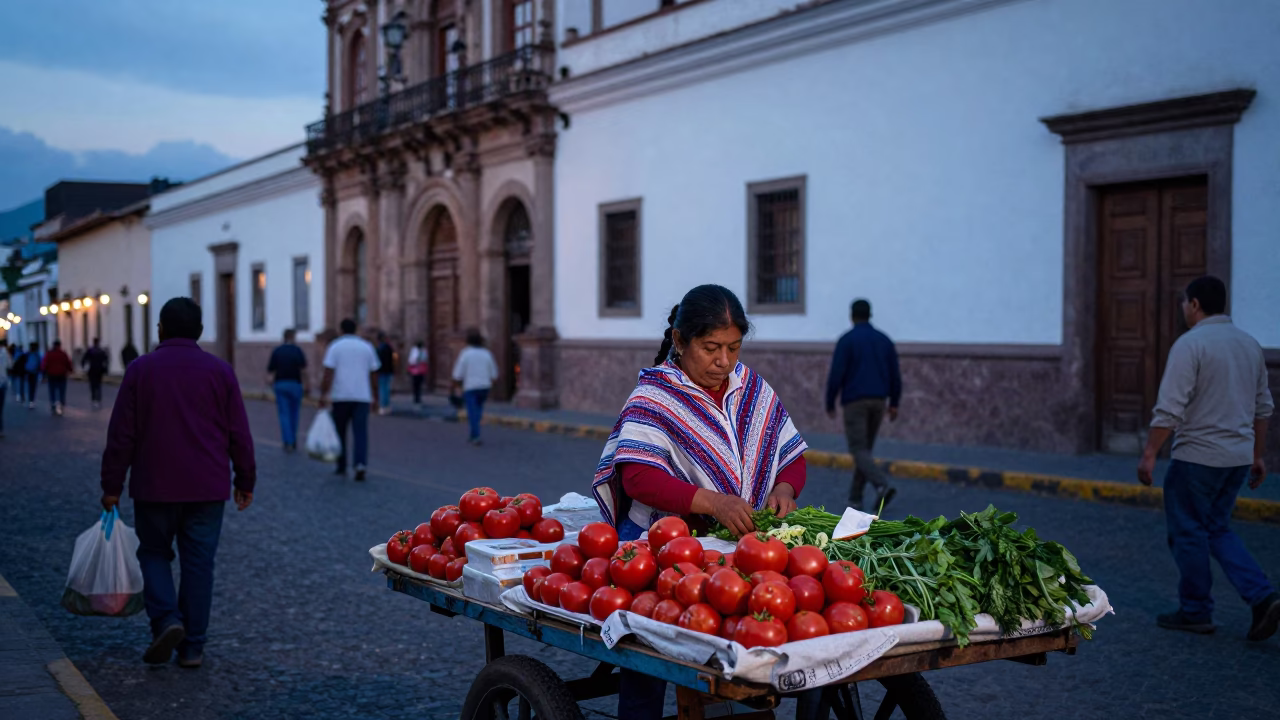 Street Corner at Nautical Dawn Light in Quito in in Quito, Ecuador