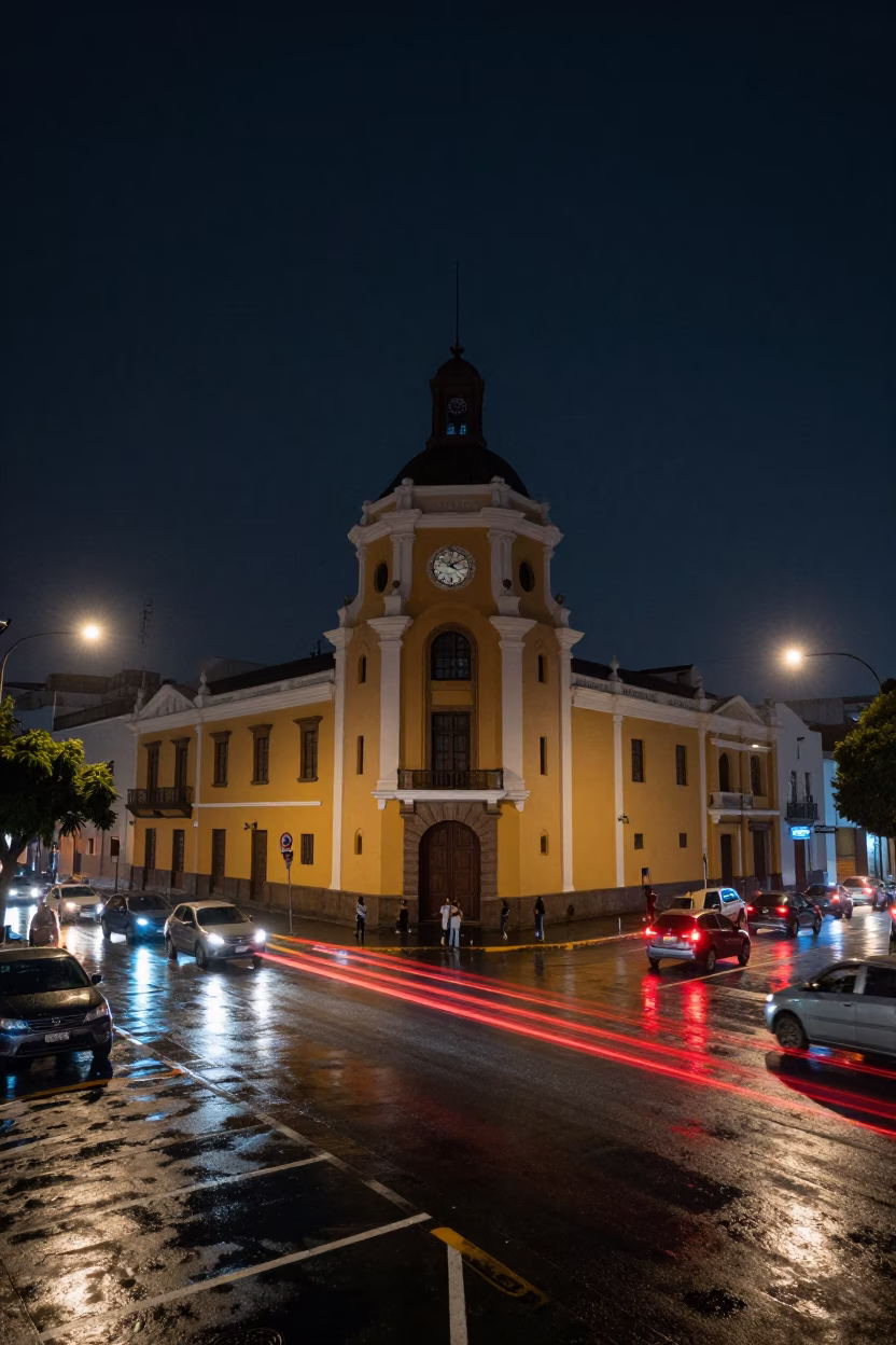 Street Corner at The Deepest Night Sky Light in Lima in in Lima, Peru
