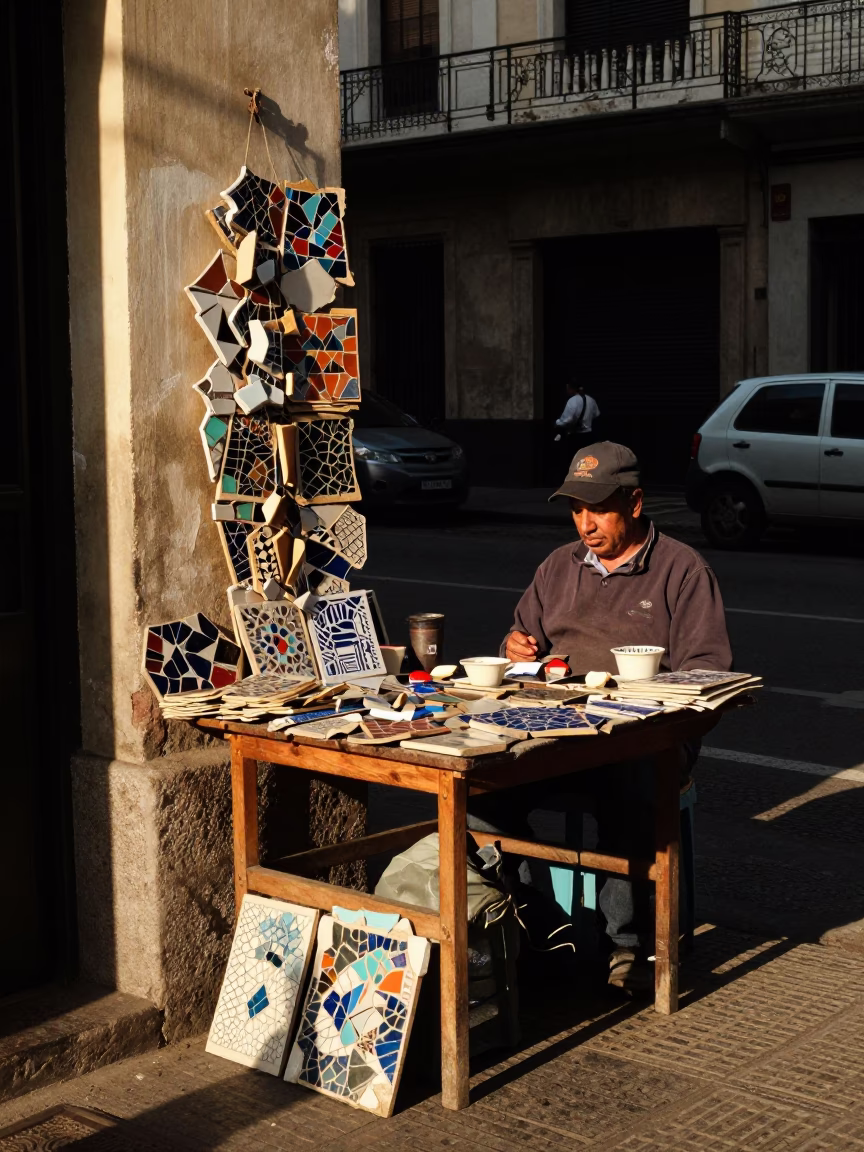 Street Corner at The Early Afternoon Light in Buenos Aires in in Buenos Aires, Argentina