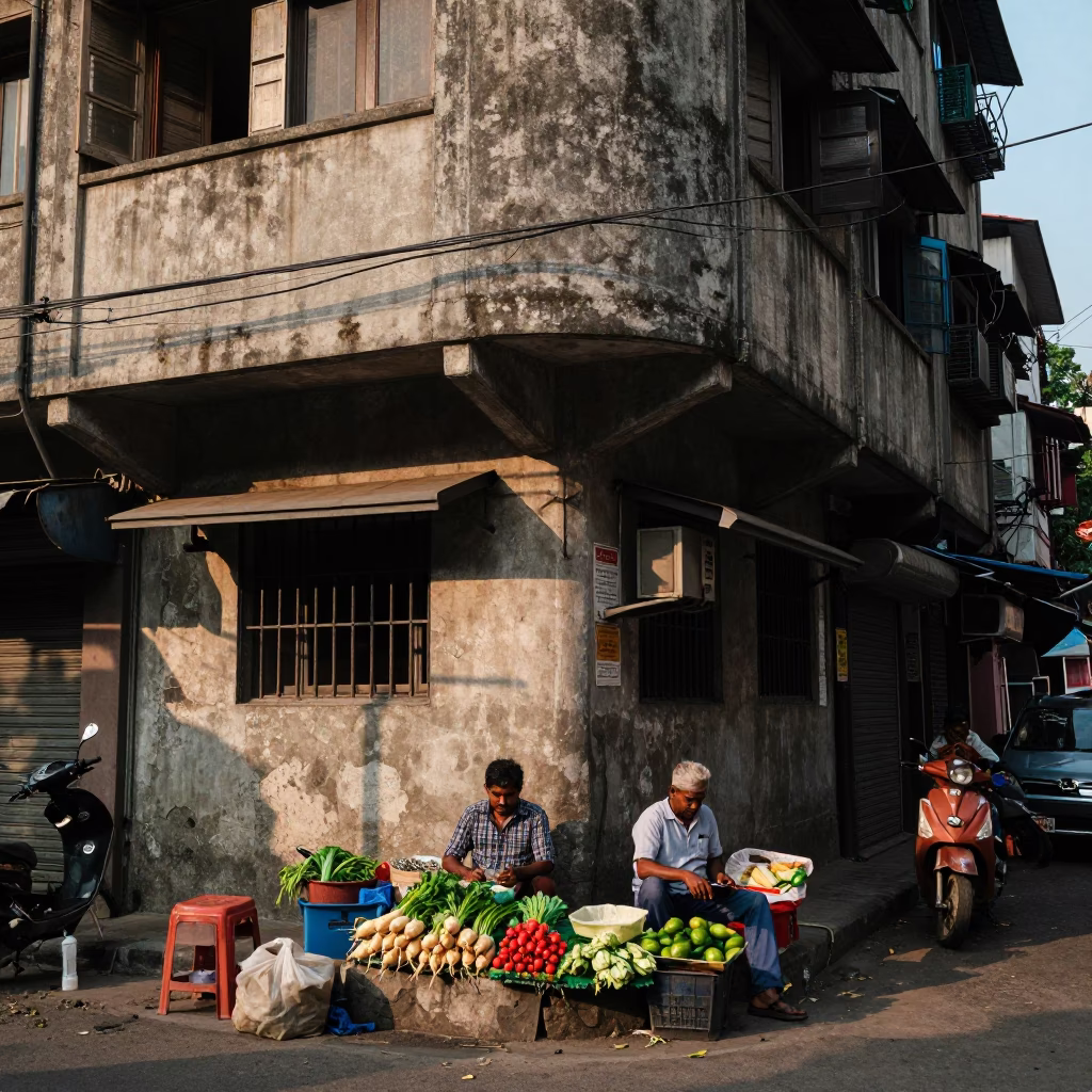 Street Corner at The Early Afternoon Light in Kolkata in in Kolkata, India