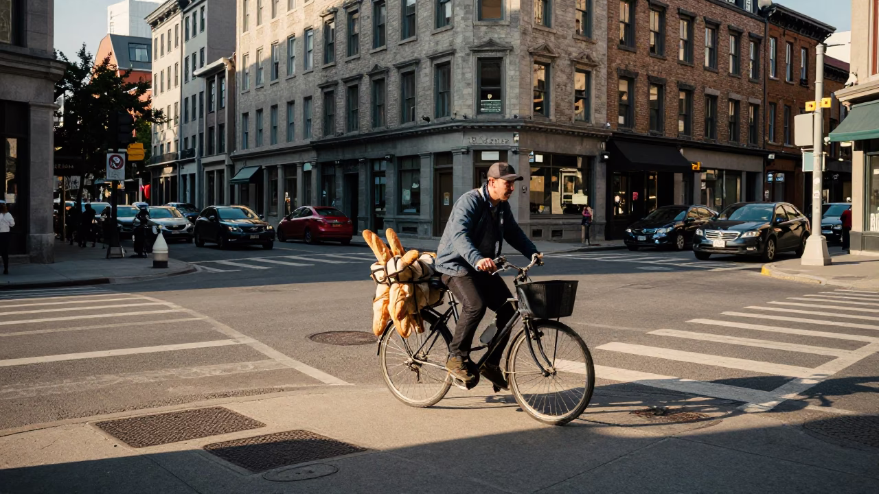 Street Corner at The Early Afternoon Light in Montreal in in Montreal, Quebec, Canada