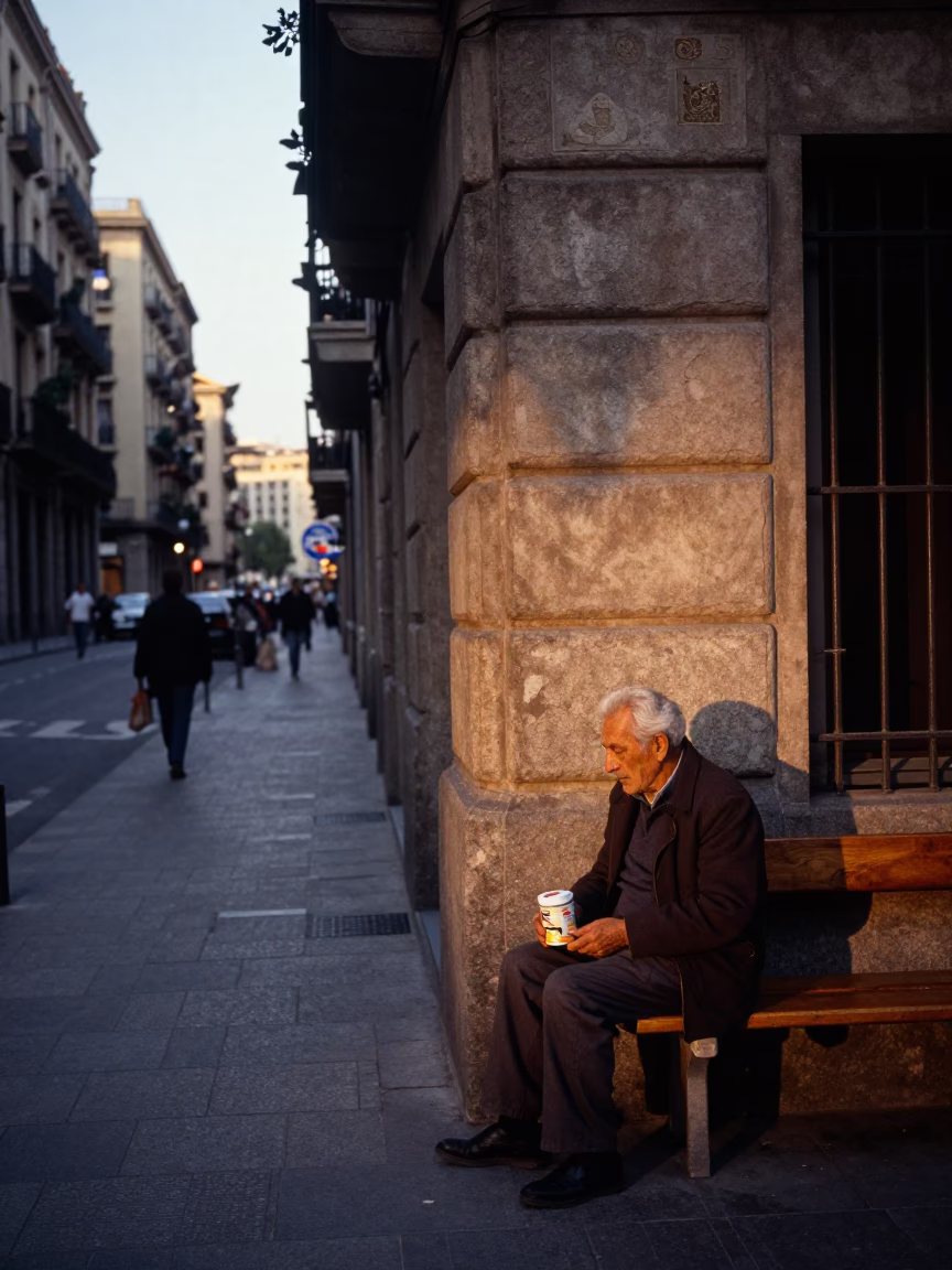 Street Corner at The Early Evening Light in Barcelona in in Barcelona, Spain