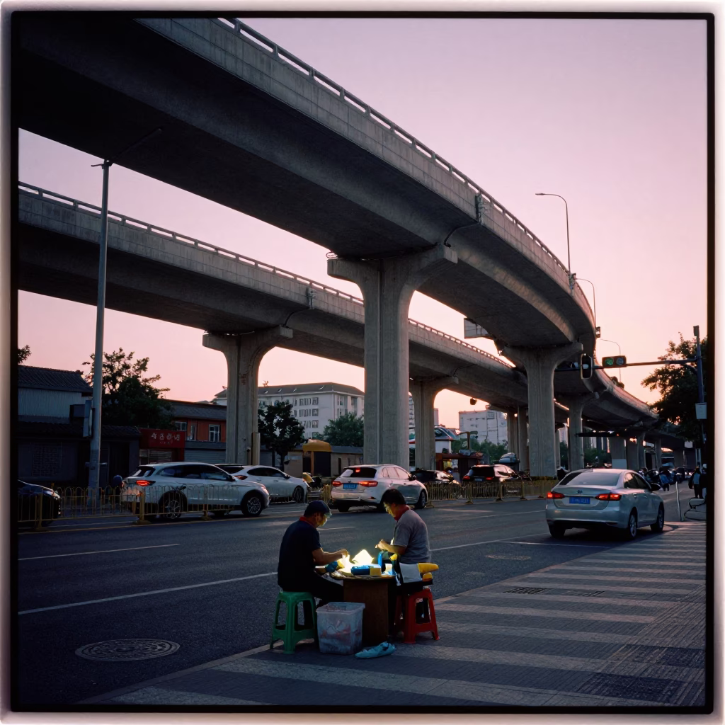 Street Corner at The Early Evening Light in Beijing in in Beijing, China