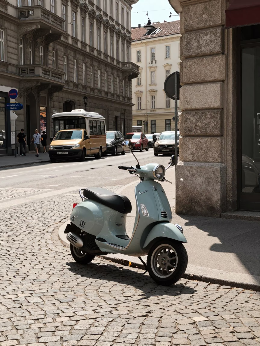 Street Corner at The Flat Glare Of Noon Light in Vienna in in Vienna, Austria