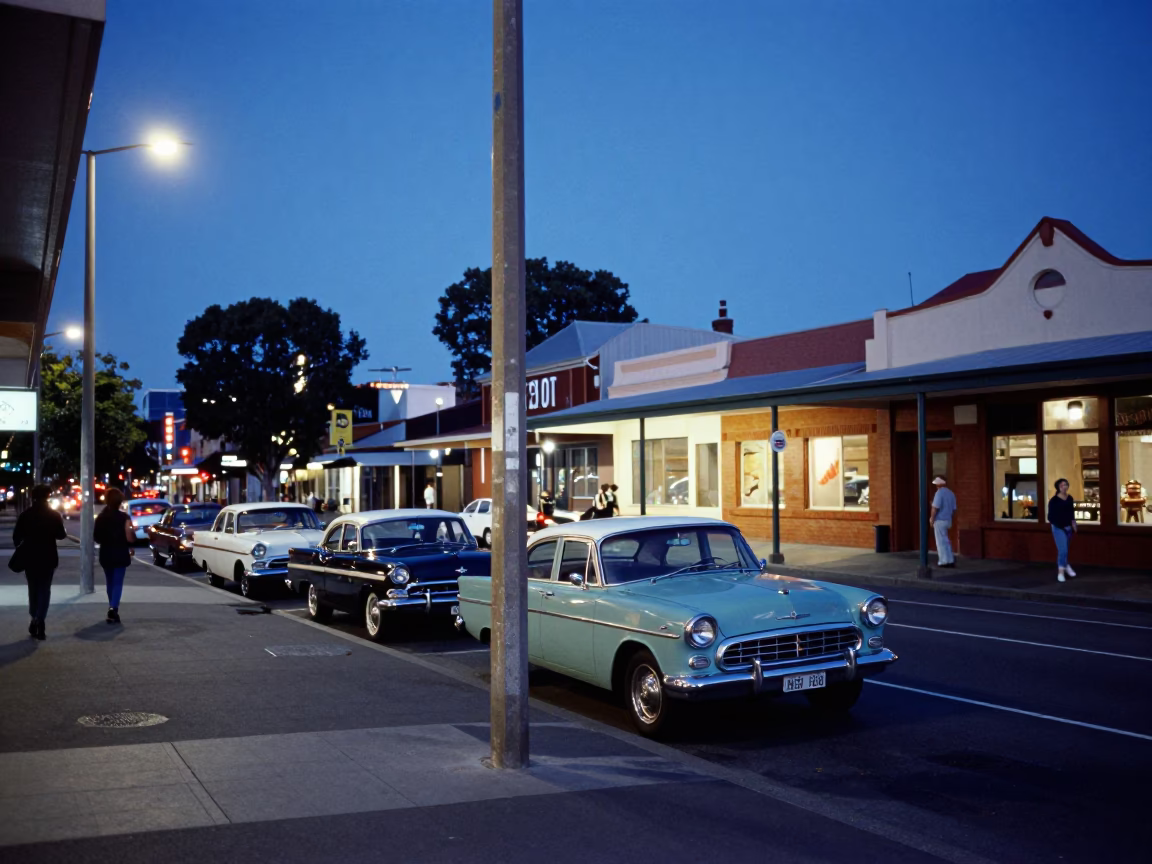 Street Corner at The Last Blue Light Of Evening in Adelaide in in Adelaide, South Australia, Australia
