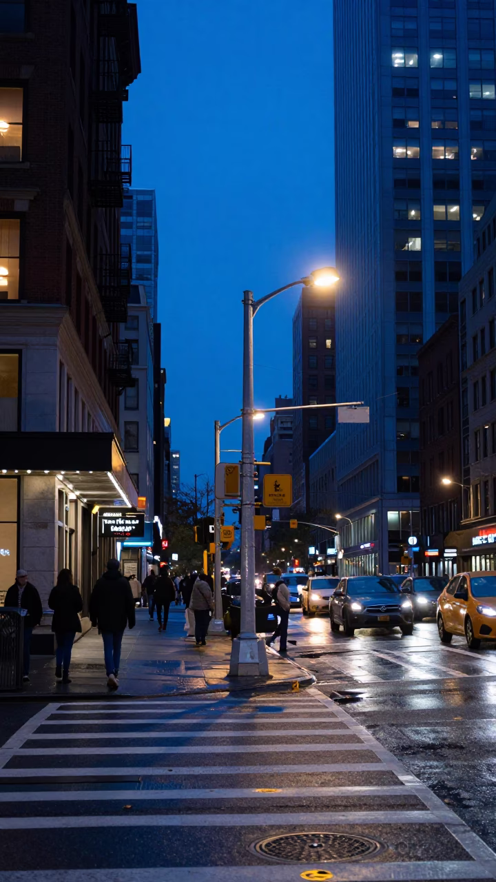 Street Corner at The Last Blue Light Of Evening in New York in in New York, New York, United States