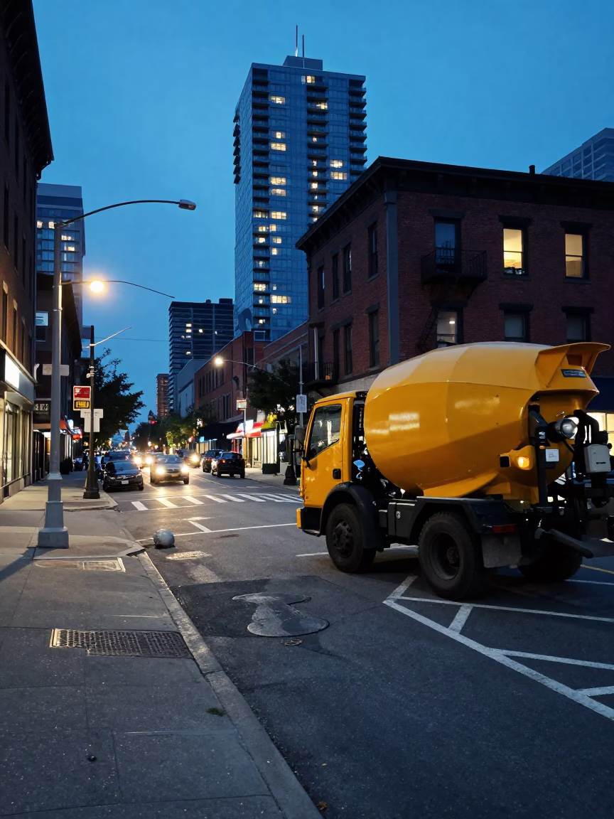 Street Corner at The Last Blue Light Of Evening in Toronto in in Toronto, Ontario, Canada