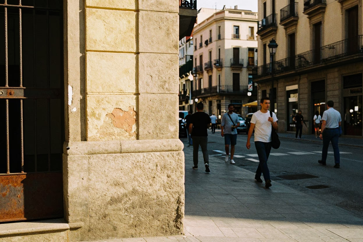 Street Corner at The Late Morning Light in Barcelona in in Barcelona, Spain