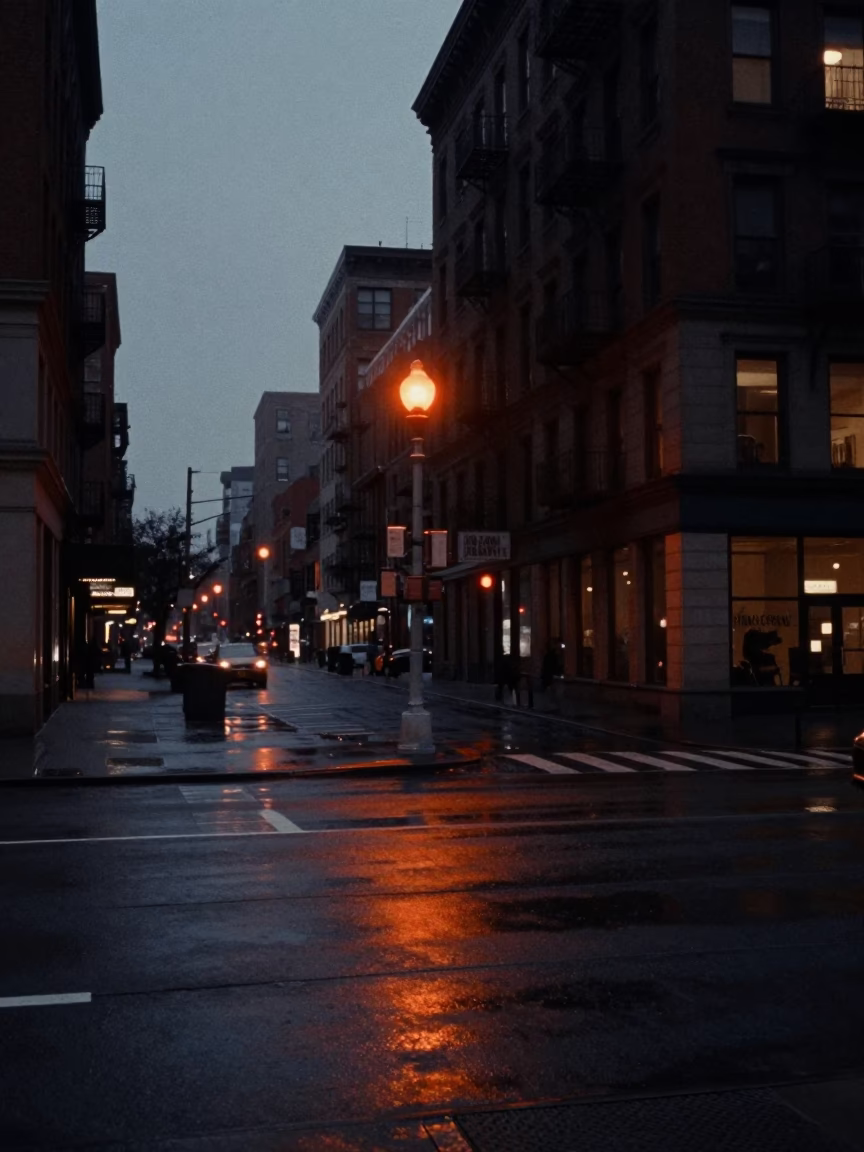Street Corner at The Predawn Darkness Light in New York in in New York, New York, United States