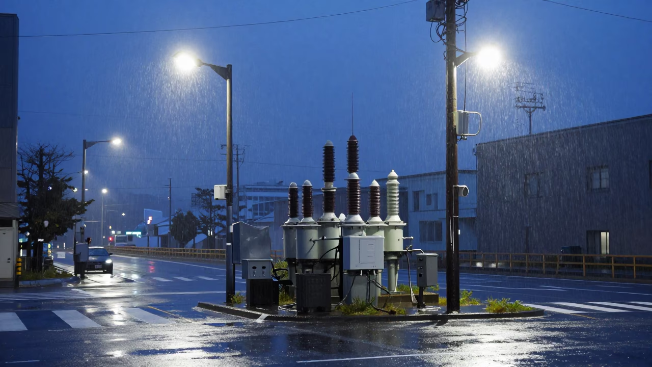 Street Corner at The Predawn Darkness Light in Sapporo in in Sapporo, Japan