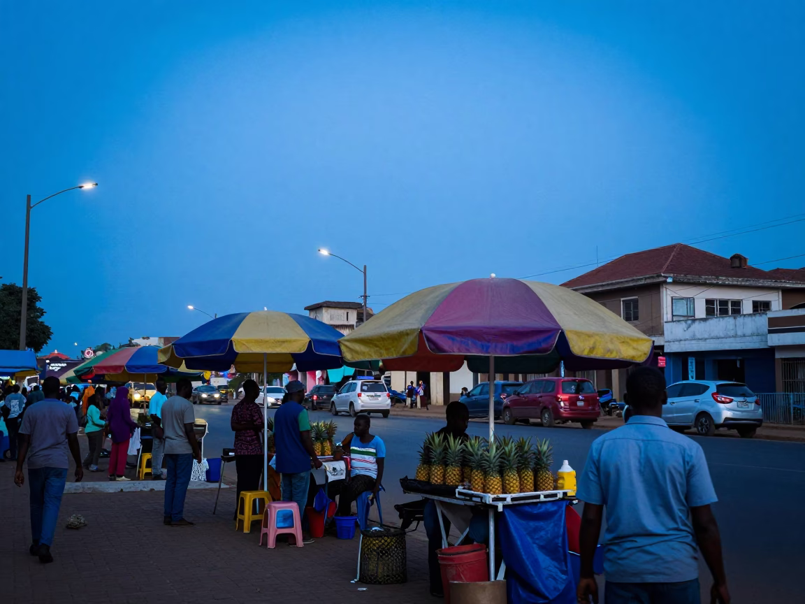 Street Corner in Accra at Blue Hour in in Accra, Ghana
