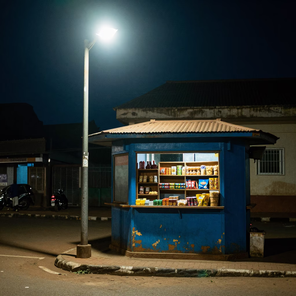 Street Corner in Accra at Late At Night Light in in Accra, Ghana