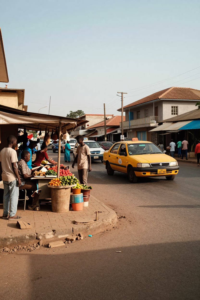 Street Corner in Accra at The Early Afternoon Light in in Accra, Ghana