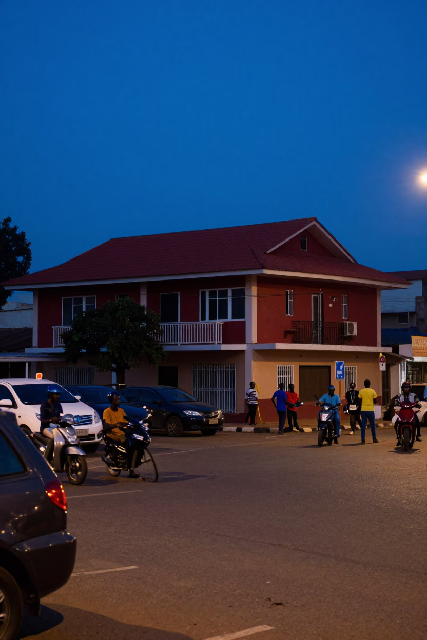 Street Corner in Accra at The Last Blue Light Of Evening in in Accra, Ghana