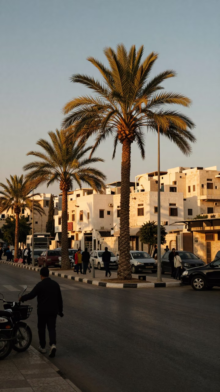 Street Corner in Amman at Honeyed Evening Light in in Amman, Jordan