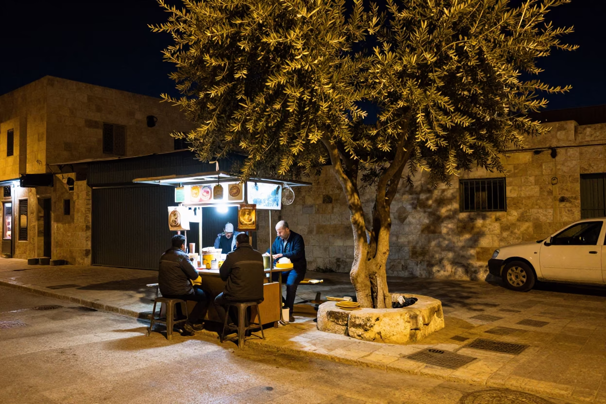 Street Corner in Amman at Late At Night Light in in Amman, Jordan