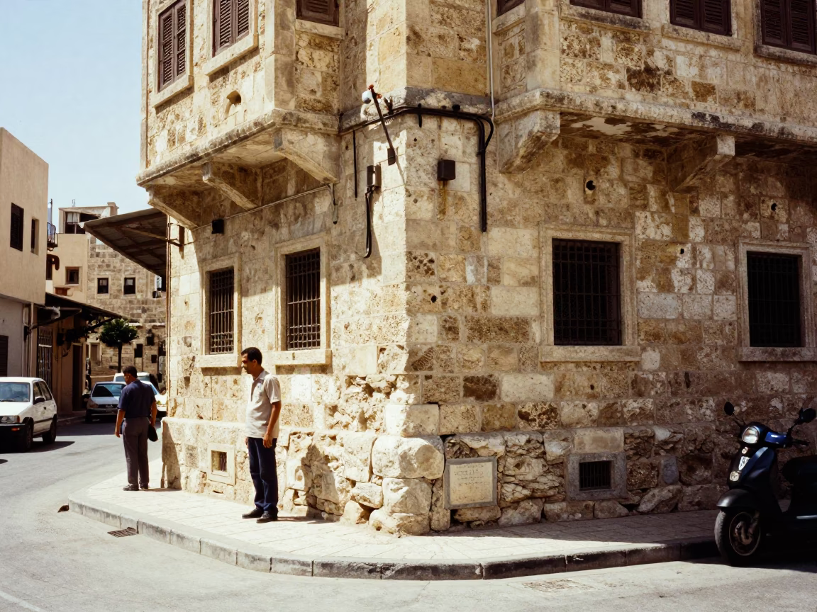 Street Corner in Amman at The Flat Glare Of Noon Light in in Amman, Jordan