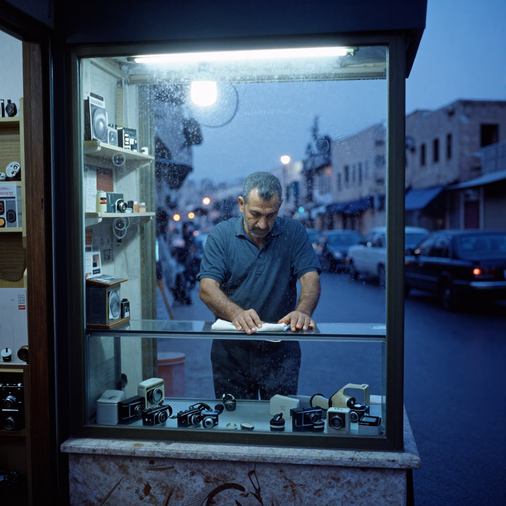 Street Corner in Amman at The Last Blue Light Of Evening in in Amman, Jordan