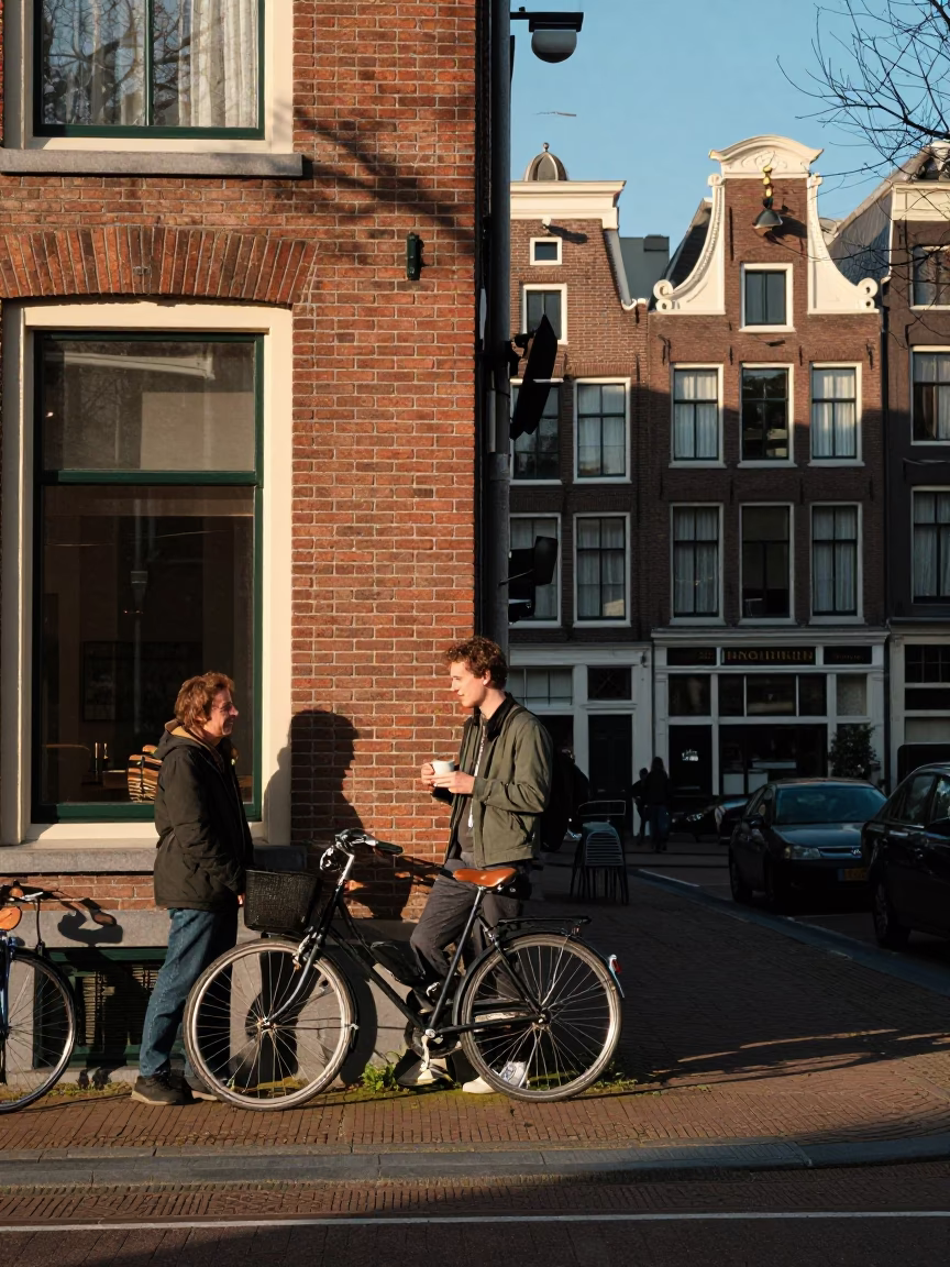 Street Corner in Amsterdam at Clear Late-afternoon Light in in Amsterdam, Netherlands