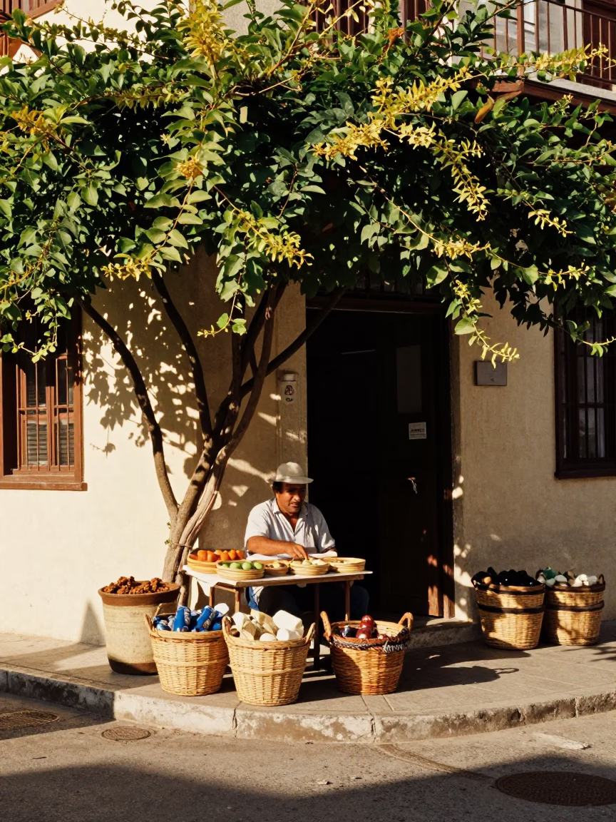 Street Corner in Athens at Late Afternoon Light in in Athens, Greece