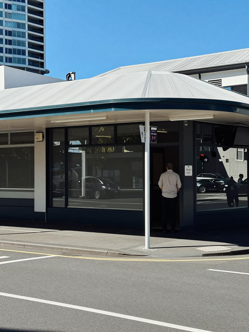 Street Corner in Auckland at The Flat Glare Of Noon Light in in Auckland, New Zealand