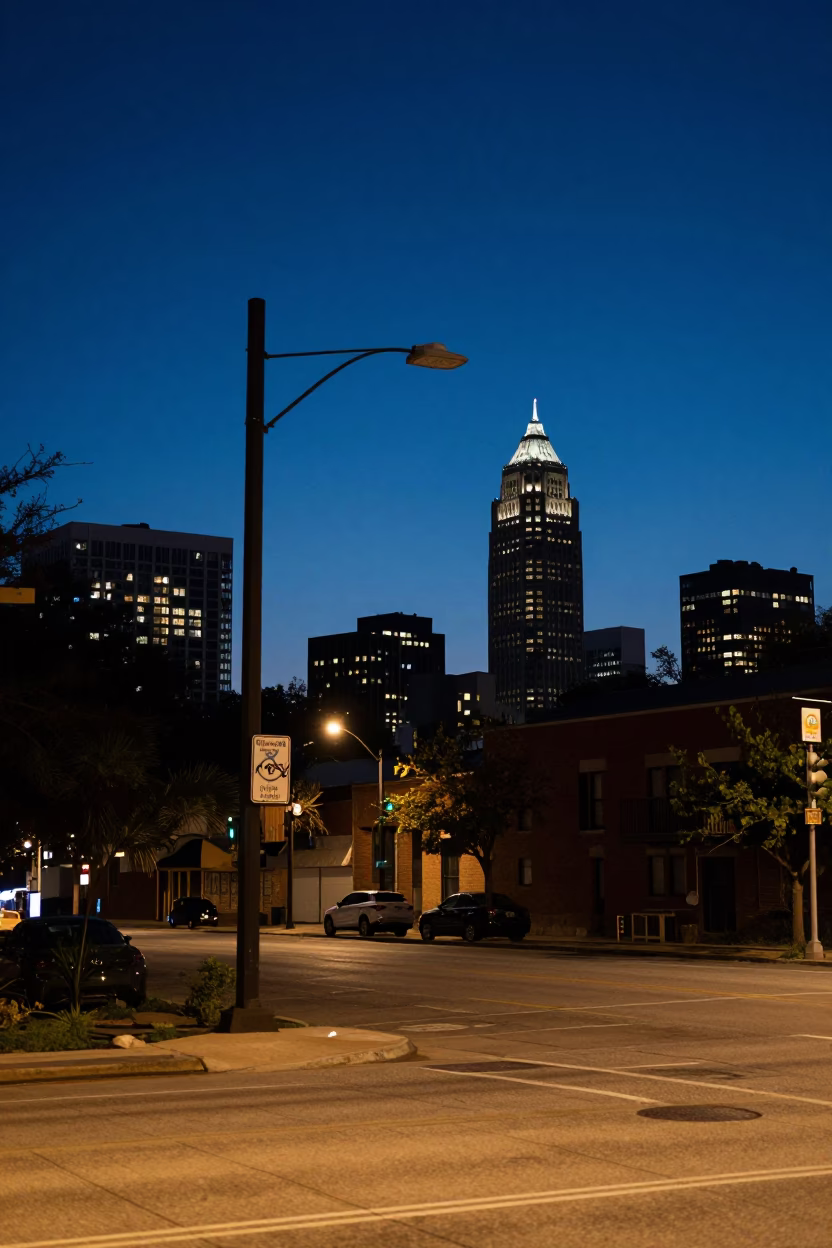 Street Corner in Austin at Late At Night Light in in Austin, Texas, United States