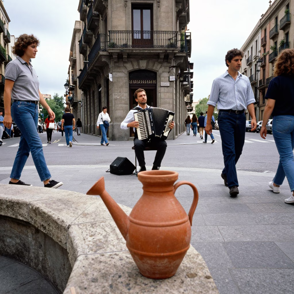 Street Corner in Barcelona at Midday Light in in Barcelona, Spain