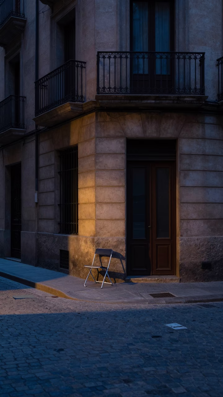 Street Corner in Barcelona at The Still Hours Before Dawn Light in in Barcelona, Spain