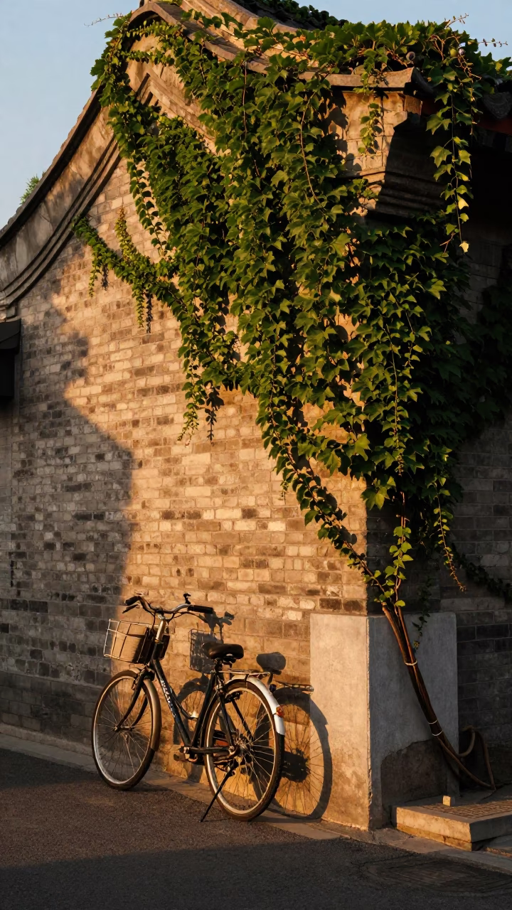 Street Corner in Beijing at Honeyed Evening Light in in Beijing, China