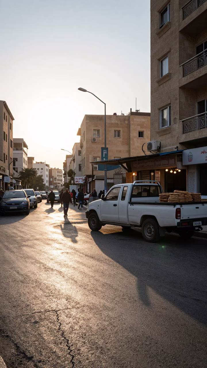Street Corner in Beirut at As First Light Reaches The Scene in in Beirut, Lebanon