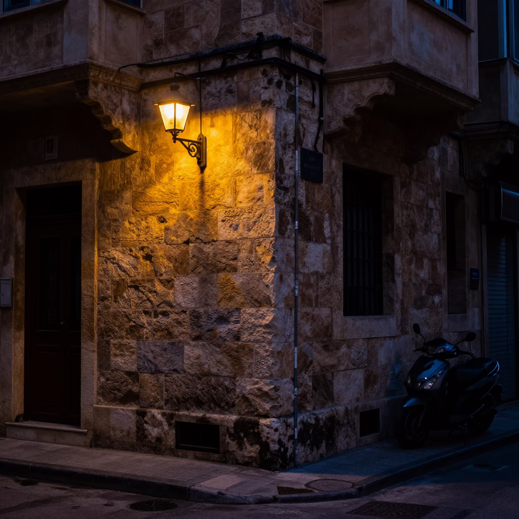 Street Corner in Beirut at The Predawn Darkness Light in in Beirut, Lebanon
