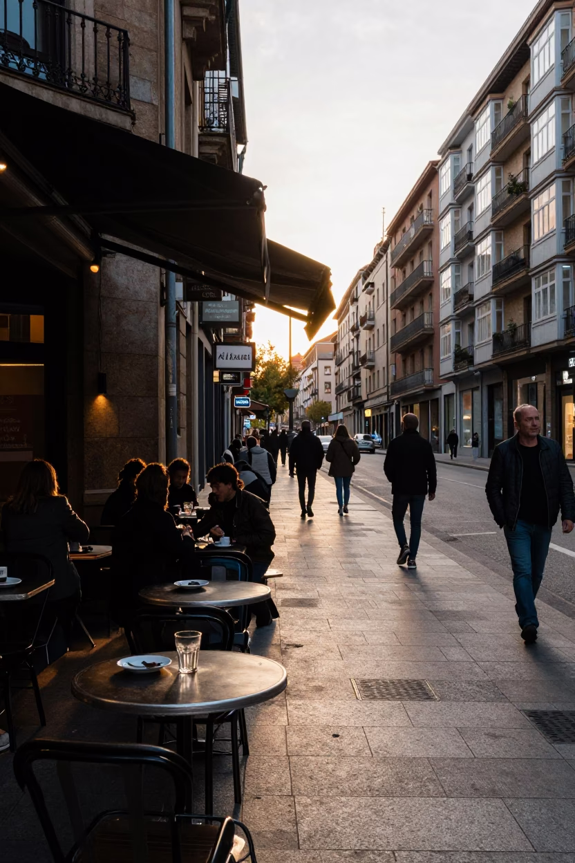Street Corner in Bilbao at Clear Late-afternoon Light in in Bilbao, Spain